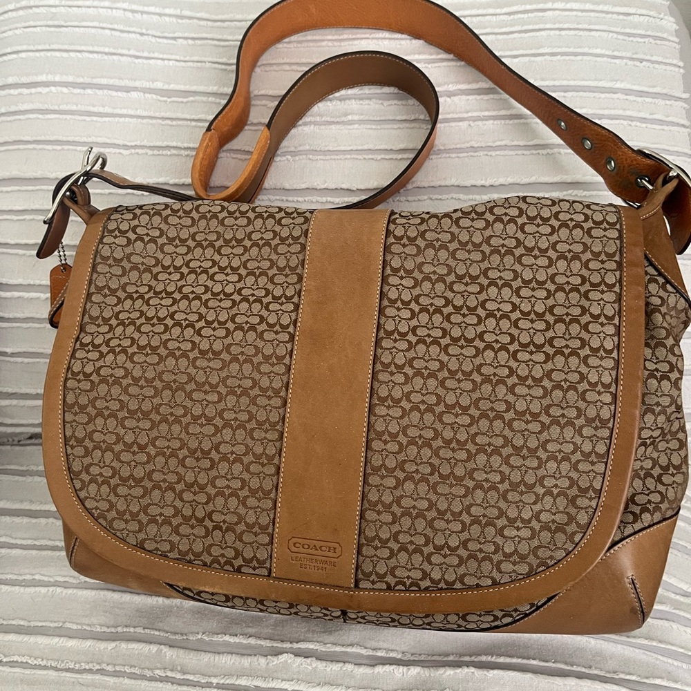 Coach Tan and Brown Signature Shoulder Bag